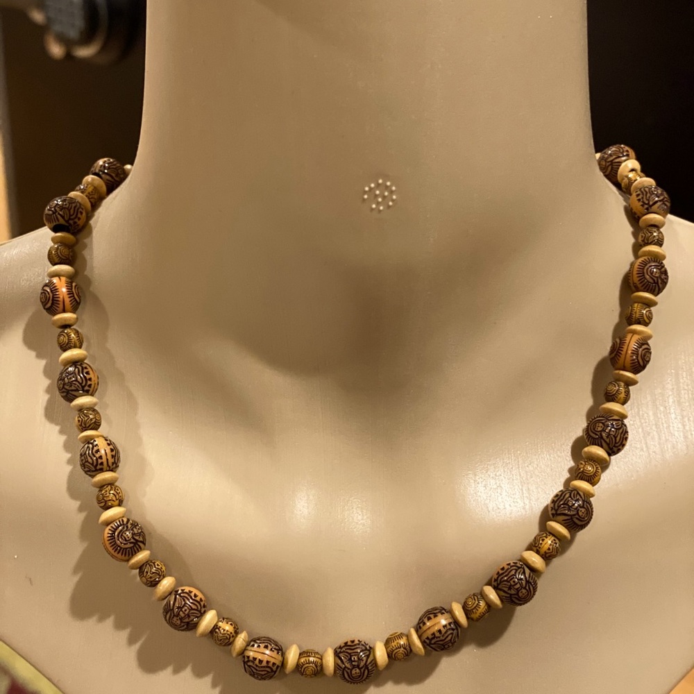 Boho island tribal wood necklace